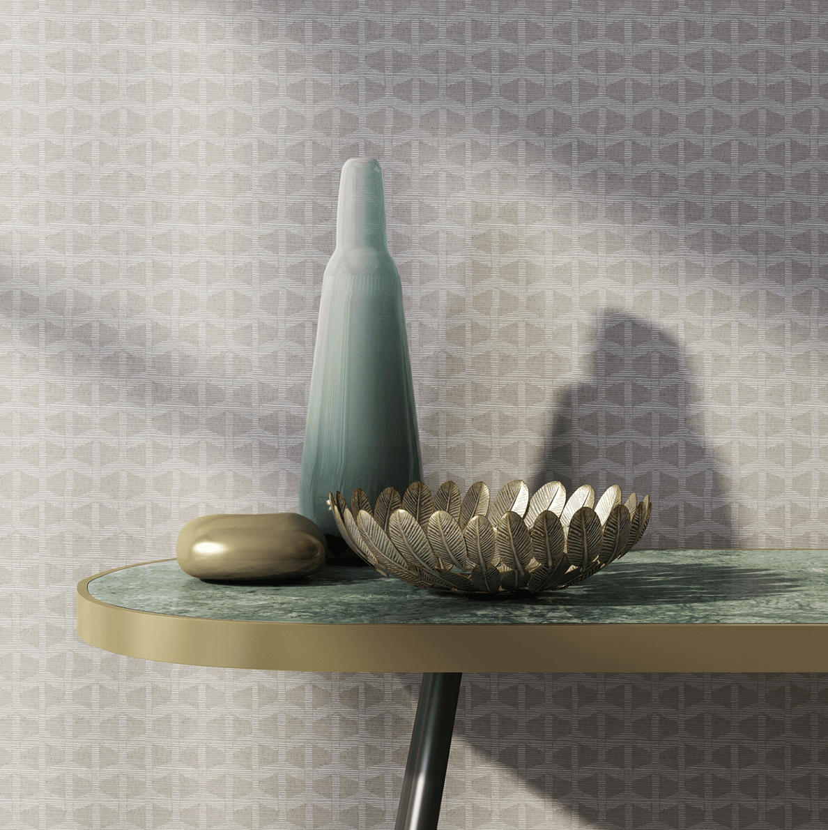 CGI 3D render featuring wallpaper by Phillip Jeffries