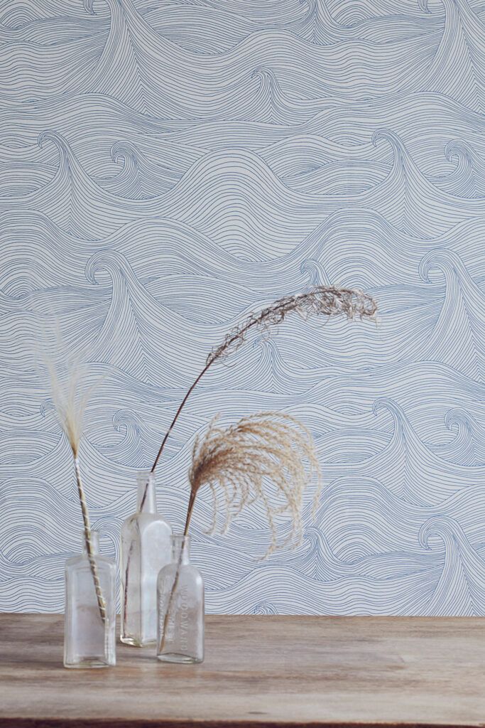 Seascape Wallpaper at solstice features rolling waves from Abigail Edwards