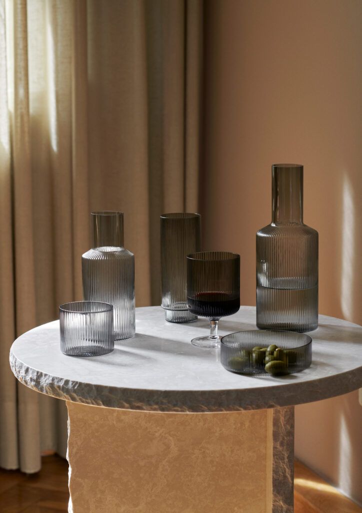 Glassware is jumping on the fluted trend. Ferm Living Ripple Carafe set by Naken