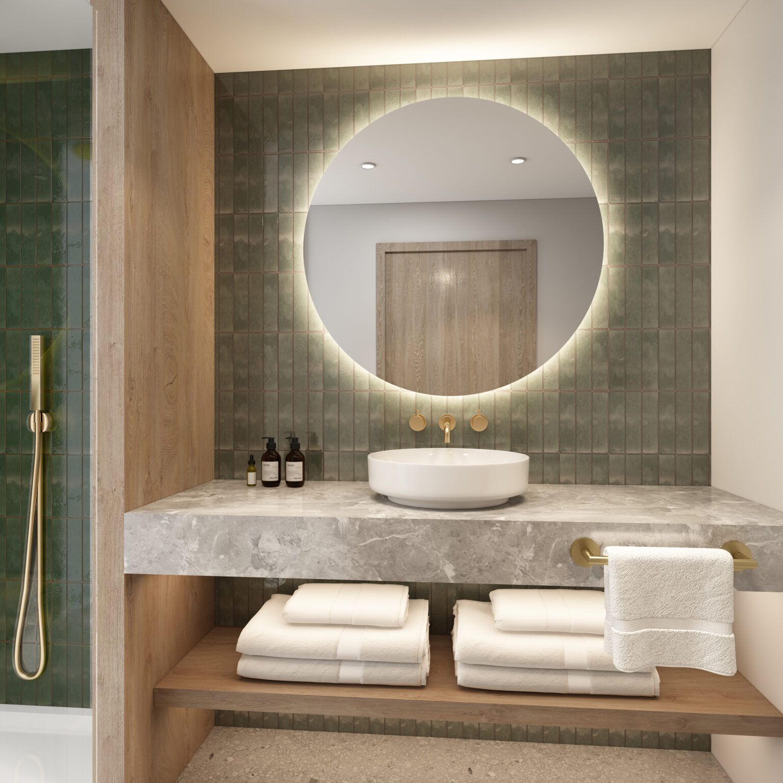 3D visualisation of Luma LED Mirror in hotel guest room