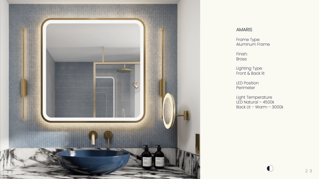 3D rendering and brochure design for LUMA Mirrors by Oil Studios
